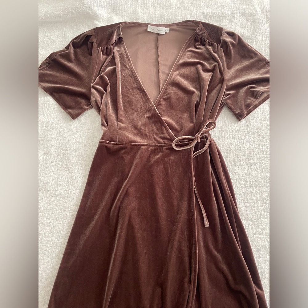Velvet wrap maxi dress, cocoa brown color